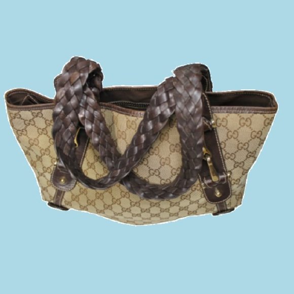 GUCCI Sukey Tote Handbag Bag Purse Guccissima Logo Italy Monogram Vintage Braid - Picture 4 of 12